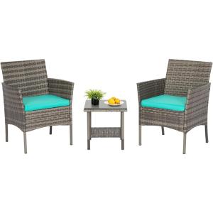 imageFDW  4Piece Patio Furniture Set  Gray ampamp Khakhi  Outdoor Wicker Furniture with Coffee Table  Modern Rattan Chairs Conversation Set  Outdoor Seating  WeatherResistant  for Porch Garden LawnGray and Blue