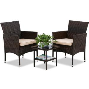 imageFDW  4Piece Patio Furniture Set  Gray ampamp Khakhi  Outdoor Wicker Furniture with Coffee Table  Modern Rattan Chairs Conversation Set  Outdoor Seating  WeatherResistant  for Porch Garden LawnBrown