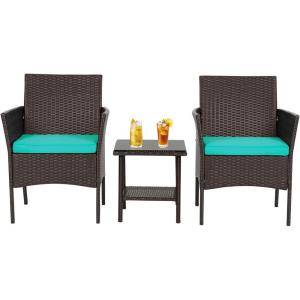 imageFDW  4Piece Patio Furniture Set  Gray ampamp Khakhi  Outdoor Wicker Furniture with Coffee Table  Modern Rattan Chairs Conversation Set  Outdoor Seating  WeatherResistant  for Porch Garden LawnBrown and Blue