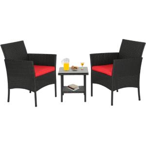 imageFDW  4Piece Patio Furniture Set  Gray ampamp Khakhi  Outdoor Wicker Furniture with Coffee Table  Modern Rattan Chairs Conversation Set  Outdoor Seating  WeatherResistant  for Porch Garden LawnBlack and Red