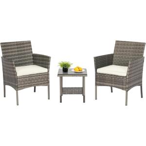 imageFDW  4Piece Patio Furniture Set  Gray ampamp Khakhi  Outdoor Wicker Furniture with Coffee Table  Modern Rattan Chairs Conversation Set  Outdoor Seating  WeatherResistant  for Porch Garden LawnGray and Khaki