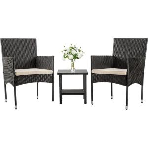 imageFDW  4Piece Patio Furniture Set  Gray ampamp Khakhi  Outdoor Wicker Furniture with Coffee Table  Modern Rattan Chairs Conversation Set  Outdoor Seating  WeatherResistant  for Porch Garden LawnBlack