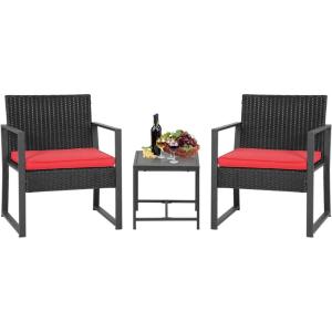 imageFDW  4Piece Patio Furniture Set  Gray ampamp Khakhi  Outdoor Wicker Furniture with Coffee Table  Modern Rattan Chairs Conversation Set  Outdoor Seating  WeatherResistant  for Porch Garden LawnRed