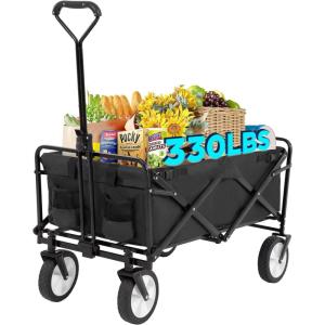 imageFDW 39L Collapsible Wagon Cart Heavy Duty Utility Folding Wagon for Outdoor Sports 330 LBS Weight Capacity Camping Garden and Shopping BlackBlack