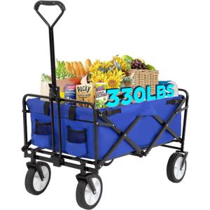 imageFDW 39L Collapsible Wagon Cart Heavy Duty Utility Folding Wagon for Outdoor Sports 330 LBS Weight Capacity Camping Garden and Shopping BlackBlue