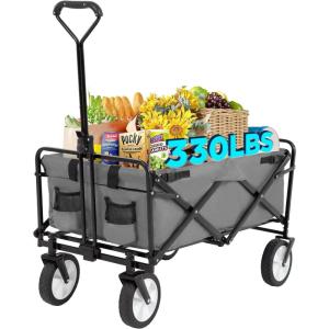 imageFDW 39L Collapsible Wagon Cart Heavy Duty Utility Folding Wagon for Outdoor Sports 330 LBS Weight Capacity Camping Garden and Shopping BlackGray