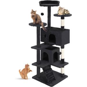imageFDW Cat Tree 54in Cat Tower MultiLevel Durable Cat Scratching Post ampamp Cozy Fun Cat Jumping Platform Space Saving Cat Condo Pet Play House for Indoor CatsBeigeDark Gray