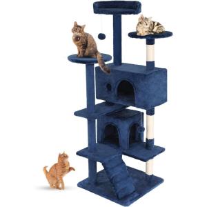 imageFDW Cat Tree 54in Cat Tower MultiLevel Durable Cat Scratching Post ampamp Cozy Fun Cat Jumping Platform Space Saving Cat Condo Pet Play House for Indoor CatsDark GrayNavy Blue