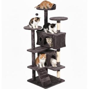 imageFDW Cat Tree 54in Cat Tower MultiLevel Durable Cat Scratching Post ampamp Cozy Fun Cat Jumping Platform Space Saving Cat Condo Pet Play House for Indoor CatsDark GrayPurple Gray