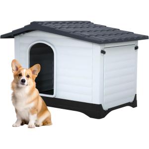 imageFDW Dog House Indoor Outdoor Durable House with Weatherproof Pet Plastic Dog House for Dogs Cats with Air Vents and Elevated Floor
