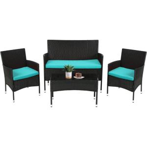 imageFDW Wicker Outdoor Furniture Patio Furniture Set of 3 Rattan Patio Chairs Outdoor Chairs Patio Conversation Set with Coffee Table for Yard Backyard Lawn Porch Poolside BalconyBlackBlack and Blue