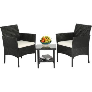 imageFDW Wicker Outdoor Furniture Patio Furniture Set of 3 Rattan Patio Chairs Outdoor Chairs Patio Conversation Set with Coffee Table for Yard Backyard Lawn Porch Poolside BalconyBlackBlack and Beige