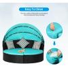 imageOutdoor Round Daybed Wicker Patio Furniture Outdoor Furniture with Retractable Canopy Rattan Separated Seating Sectional Sofa Khaki Washable Cushioned and Three Pillow for Patio Backyard Porch PoolBlue