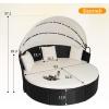 imageOutdoor Round Daybed Wicker Patio Furniture Outdoor Furniture with Retractable Canopy Rattan Separated Seating Sectional Sofa Khaki Washable Cushioned and Three Pillow for Patio Backyard Porch PoolKhaki