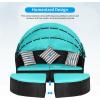 imageOutdoor Round Daybed Wicker Patio Furniture Outdoor Furniture with Retractable Canopy Rattan Separated Seating Sectional Sofa Khaki Washable Cushioned and Three Pillow for Patio Backyard Porch PoolBlue
