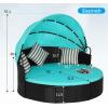 imageOutdoor Round Daybed Wicker Patio Furniture Outdoor Furniture with Retractable Canopy Rattan Separated Seating Sectional Sofa Khaki Washable Cushioned and Three Pillow for Patio Backyard Porch PoolBlue