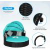 imageOutdoor Round Daybed Wicker Patio Furniture Outdoor Furniture with Retractable Canopy Rattan Separated Seating Sectional Sofa Khaki Washable Cushioned and Three Pillow for Patio Backyard Porch PoolBlue