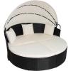 imageOutdoor Round Daybed Wicker Patio Furniture Outdoor Furniture with Retractable Canopy Rattan Separated Seating Sectional Sofa Khaki Washable Cushioned and Three Pillow for Patio Backyard Porch PoolKhaki