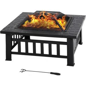 imageFDW Multifunctional Outdoor Fire Pit 32 Inch Table Metal Firepit Stove Backyard with Waterproof Cover for Patio Garden Fireplace Camping Outdoor Heating Bonfire and Picnic